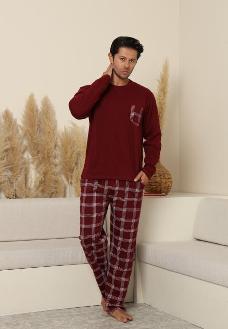 Pijama Barbati ,Maneca si Pantaloni Lungi,Culoare Rosu cu Alb,Engros